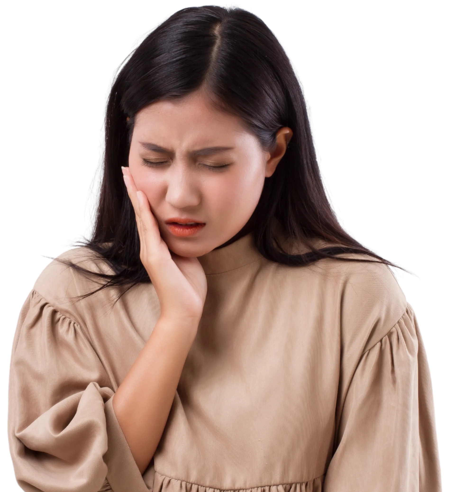 Woman holding her jaw in pain needing emergency dental care in Leesburg, VA